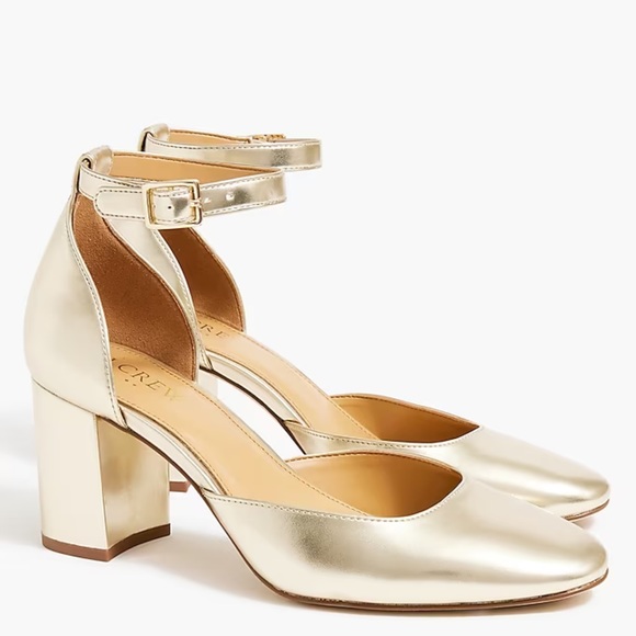 NWT J. Crew Metallic Block Heels with Ankle Strap - Picture 1 of 5